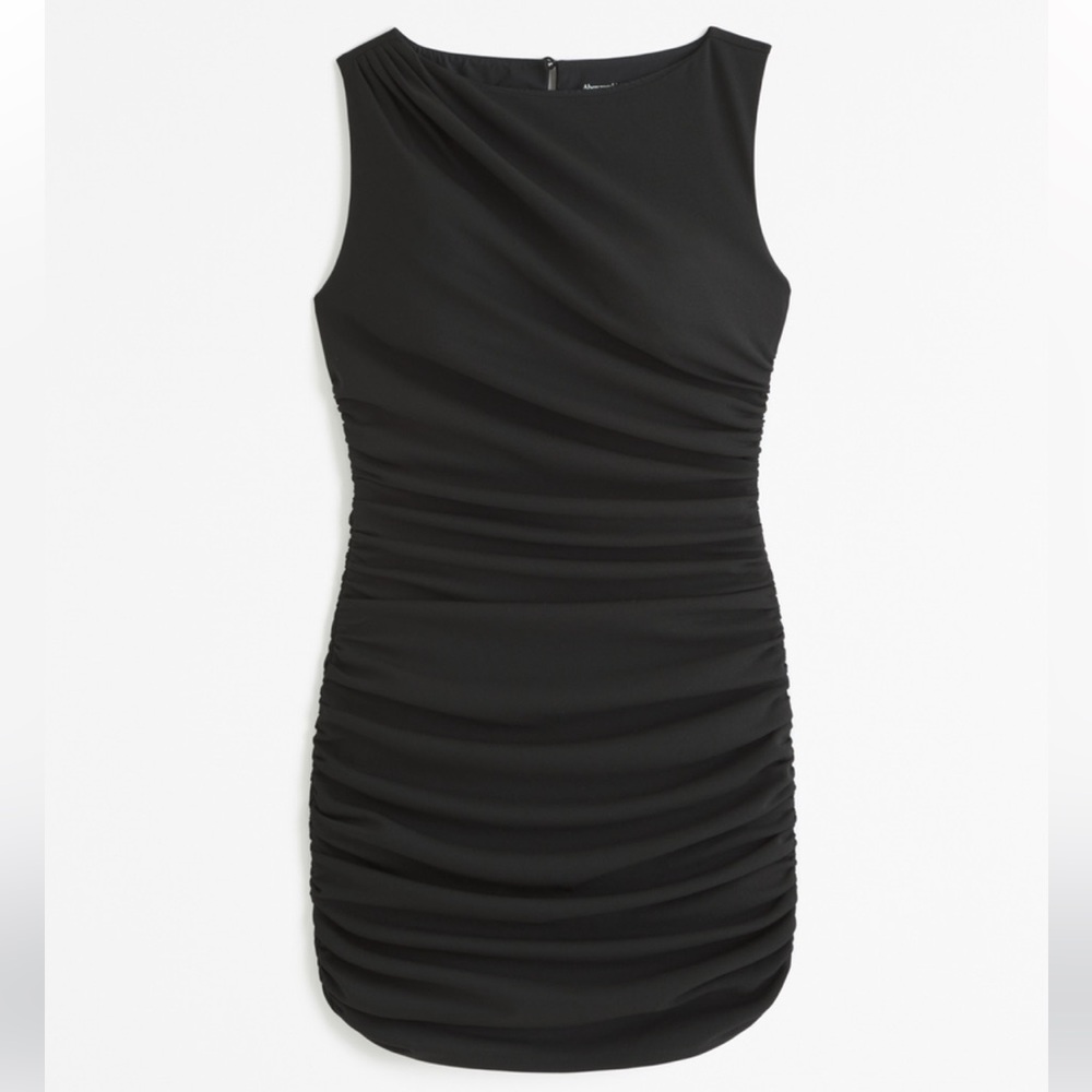 NWT Abercrombie & Fitch Stretch Draped Mini Dress in Black XS Tall